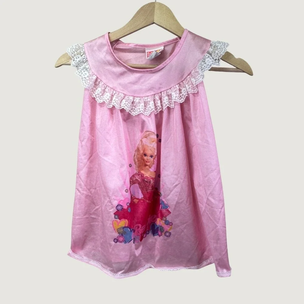 Barbie Vintage 90s Nightgown Girls Size 4/5 Pink Lace Barbiecore Mattel Set of 2